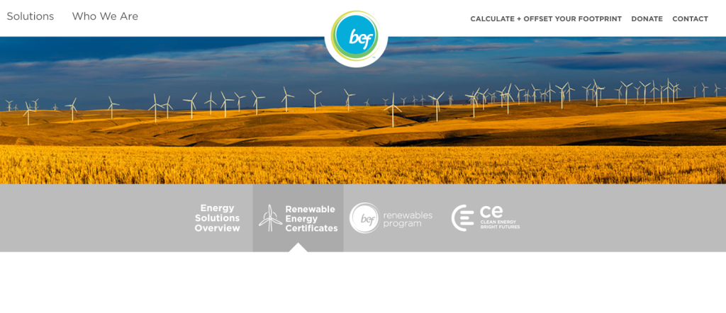 Screenshot of the Bonneville Environmental Foundation front page