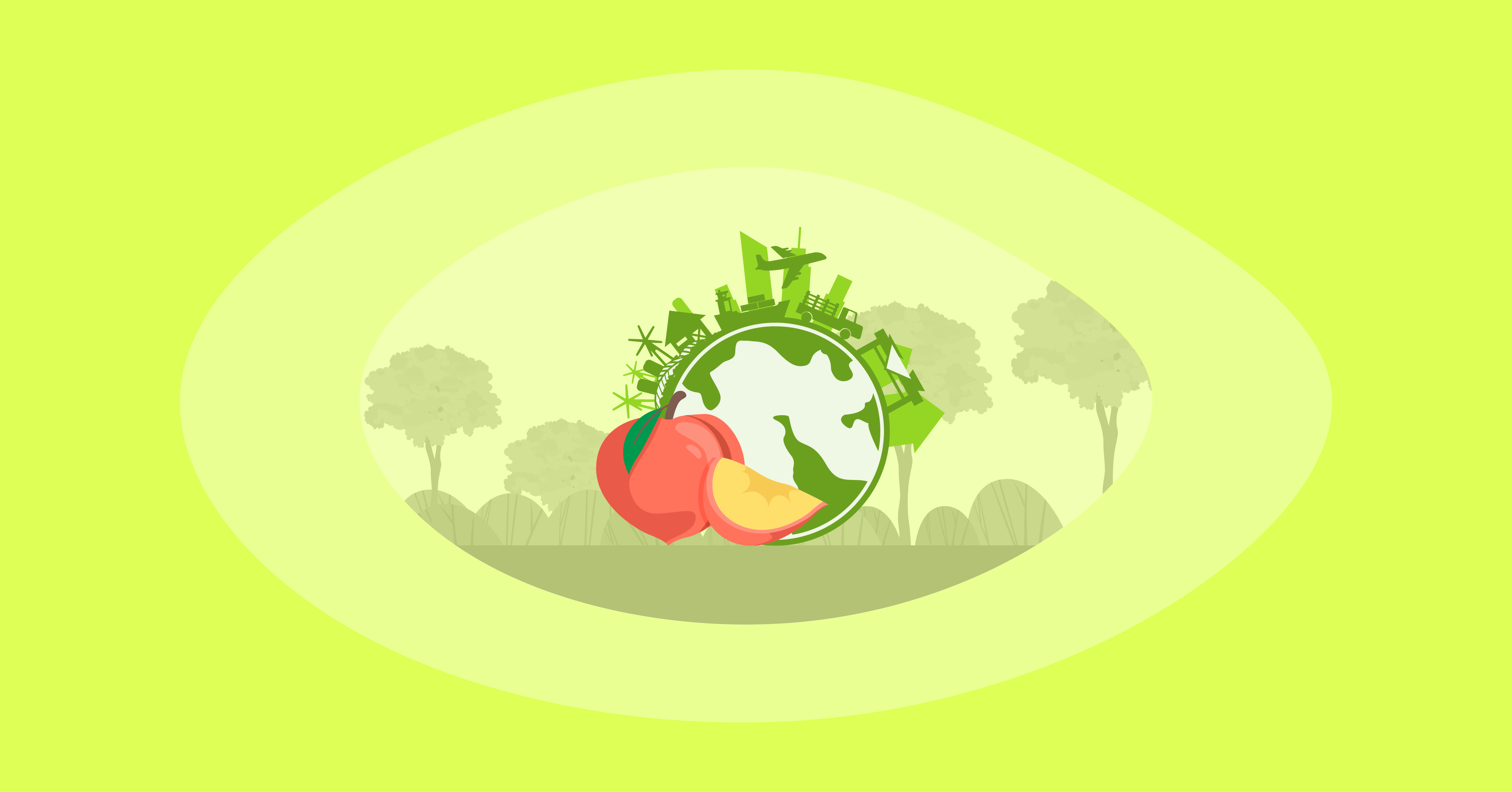 Illustration of peaches and their environmental impact