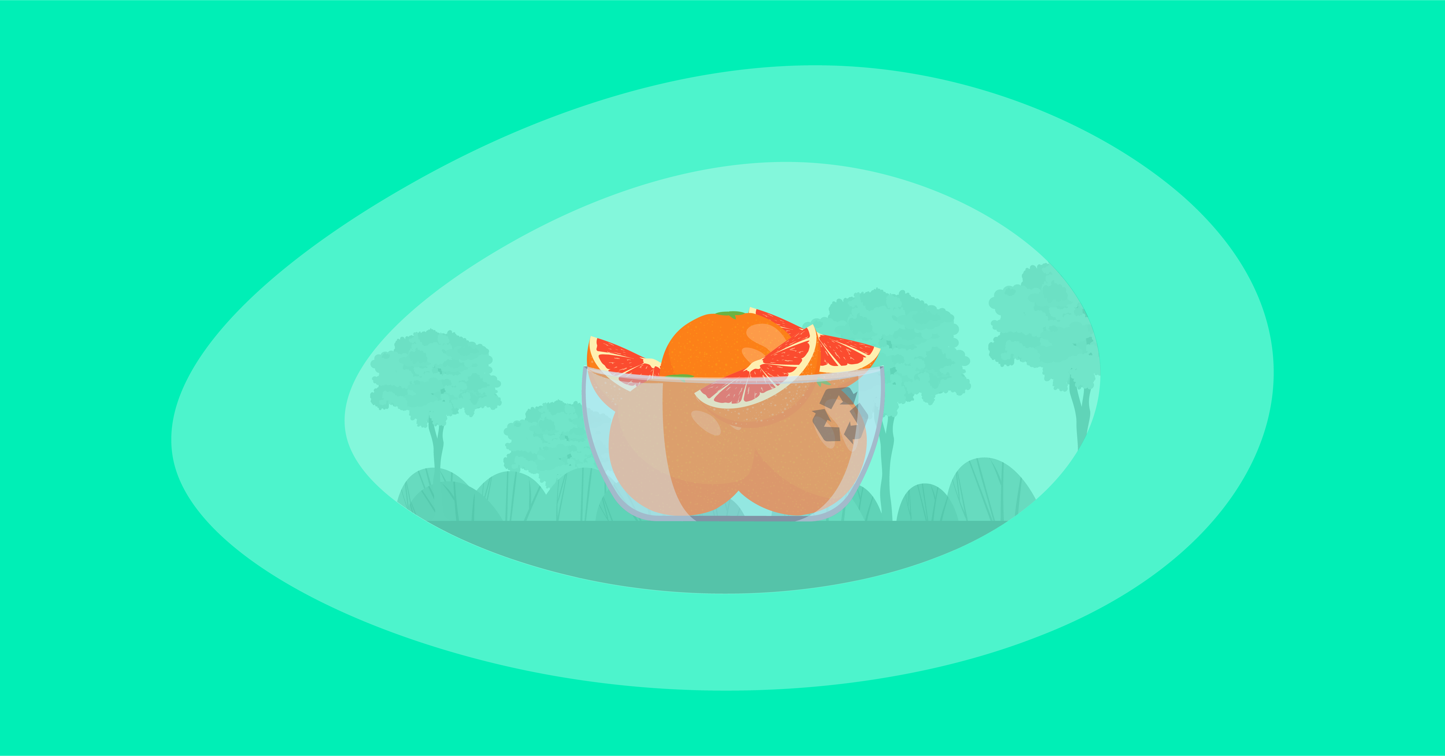 Illustration of grapefruits inside a glass bowl