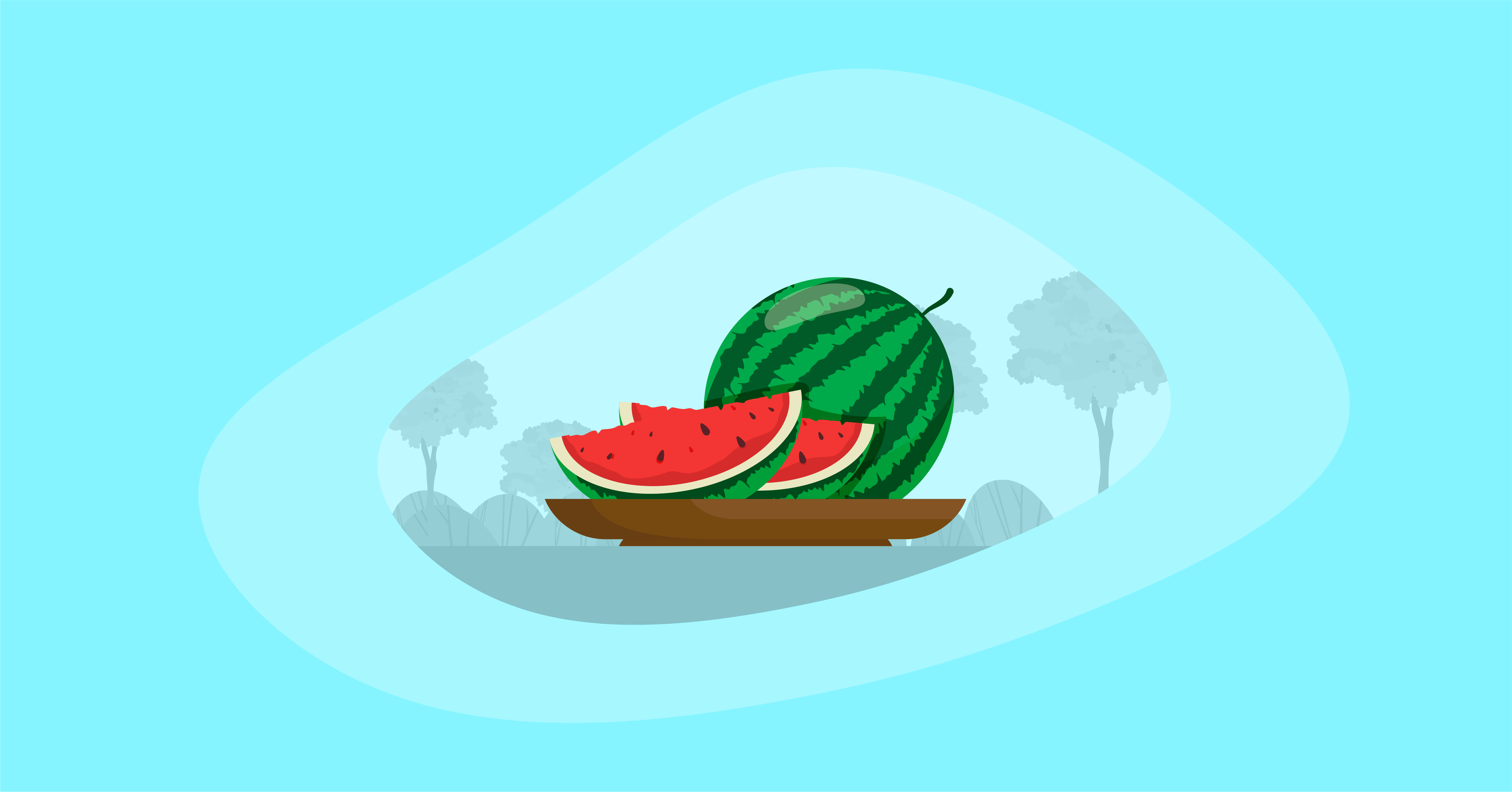 Illustration of watermelons in a wooden platter