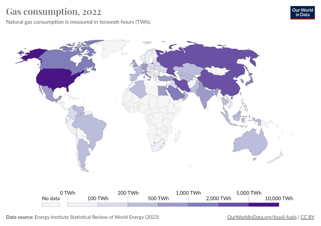 Illustration of Gas Consumption in 2022 from Our World in Data