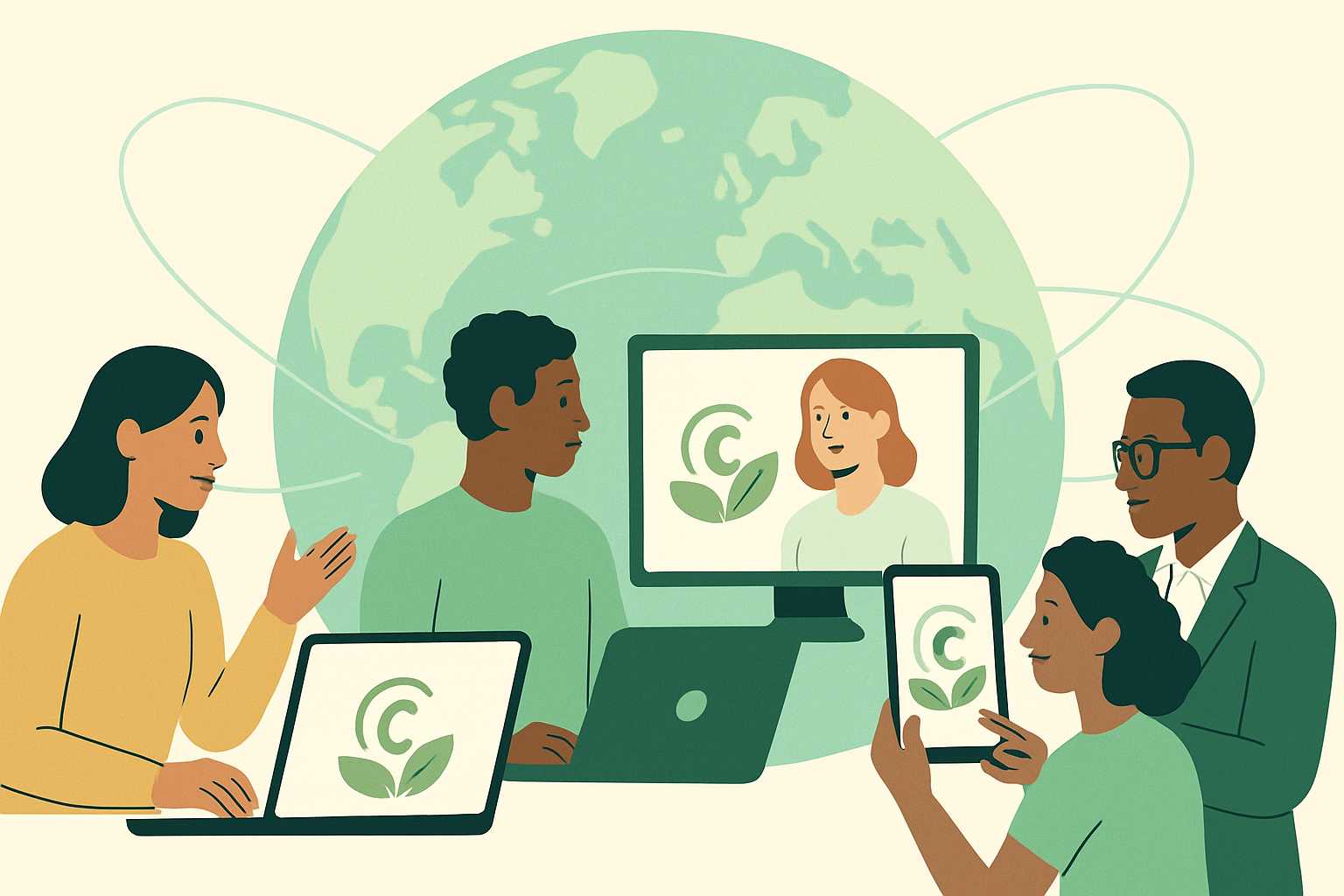 Illustration of diverse figures trading carbon