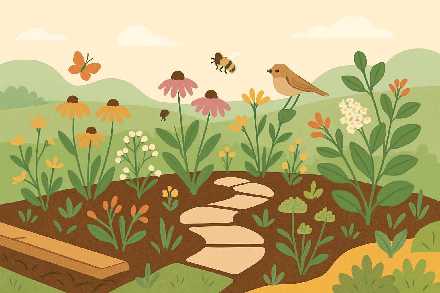 Illustration of a pollinator habitat